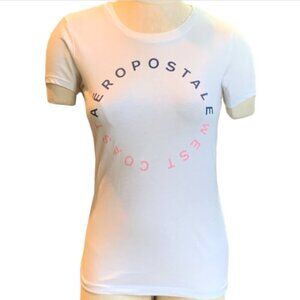 Aeropostale Graphic Logo Tee White Blue & Pink  Womens Jr M #38L